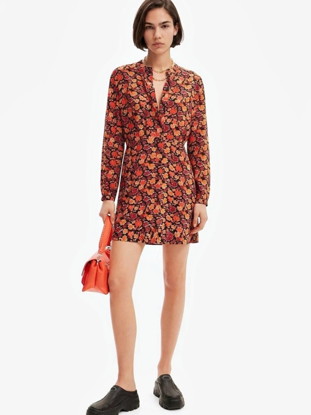 Desigual Yesh Dress Size L Large  Short floral orange red black
